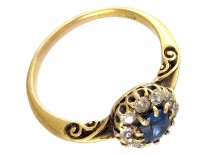 Edwardian Oval Sapphire & Diamond Cluster Ring