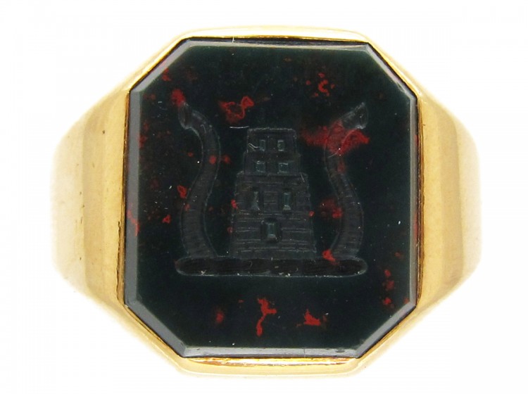 18ct Gold Octagonal Bloodstone Signet Ring