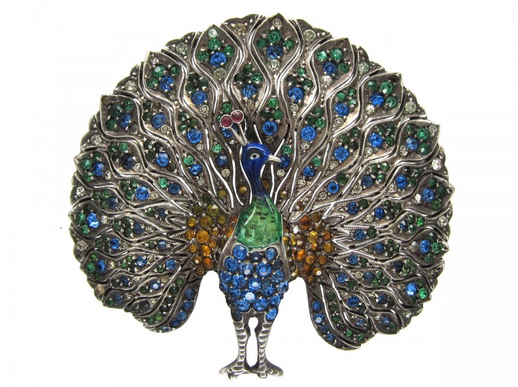 Silver Paste Peacock Booch