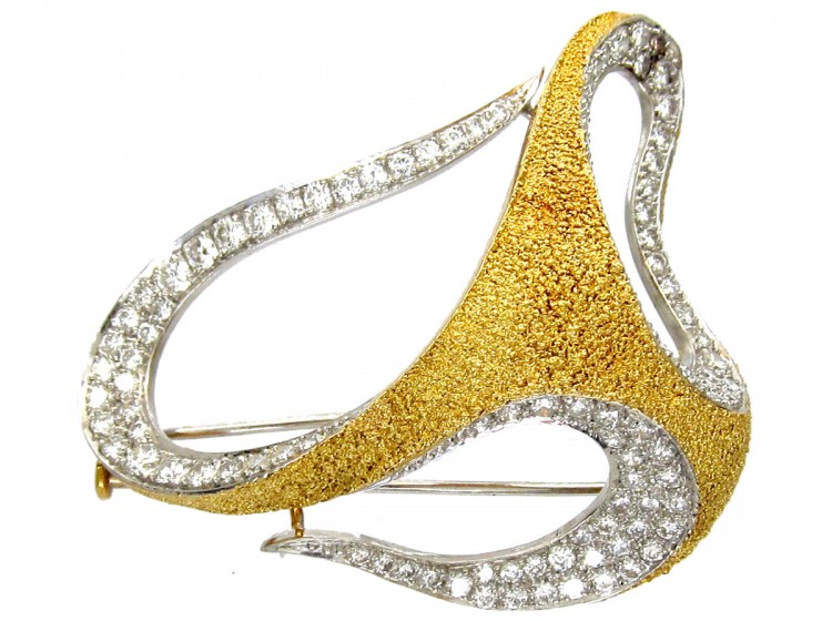 1960s Diamond & 18ct Gold Brooch & Earring Set
