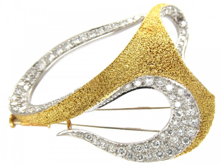 1960s Diamond & 18ct Gold Brooch & Earring Set