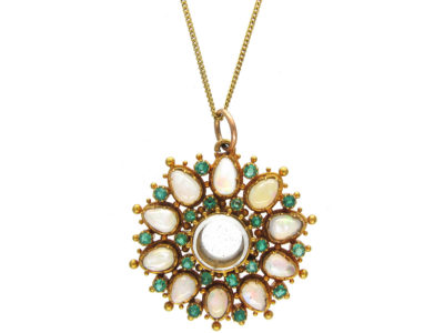Regency Opal & Emerald 18ct Gold Locket Pendant on Chain