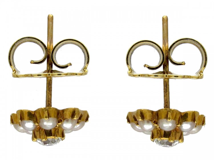 Natural Split Pearl & Diamond 18ct Gold Victorian Earrings