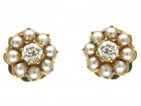 Natural Split Pearl & Diamond 18ct Gold Victorian Earrings