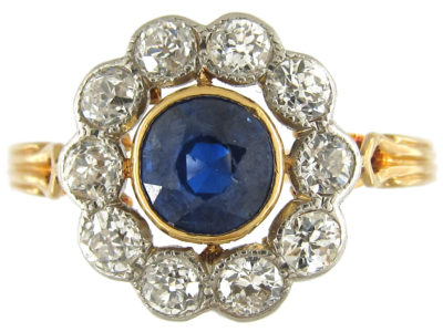 Sapphire & Diamond Open Cluster Edwardian Ring