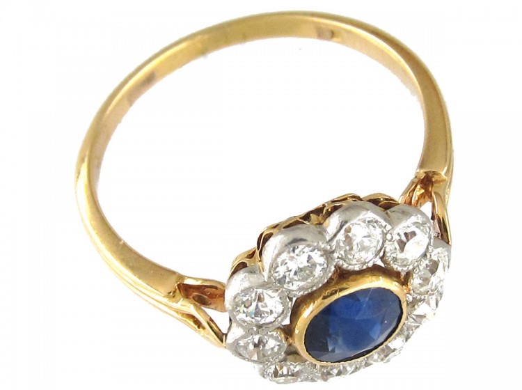 Sapphire & Diamond Open Cluster Edwardian Ring