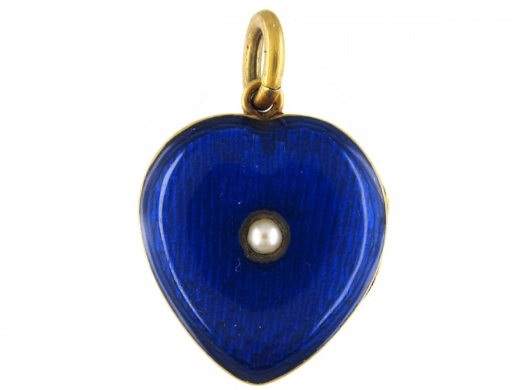 18ct Gold Victorian Blue Enamel Heart Locket