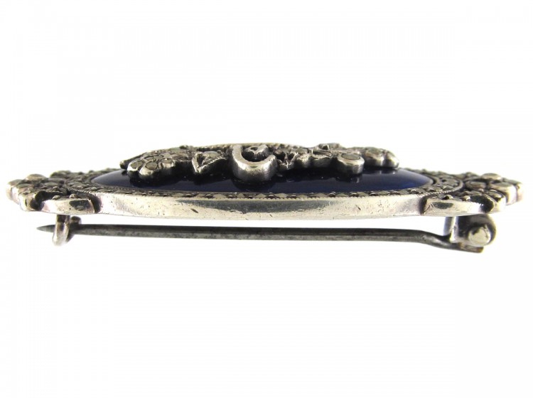 Edwardian Silver, Blue Enamel & Marcasite Flowers in Basket Brooch
