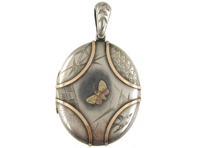Victorian Silver & Gold Overlay Butterfly Locket