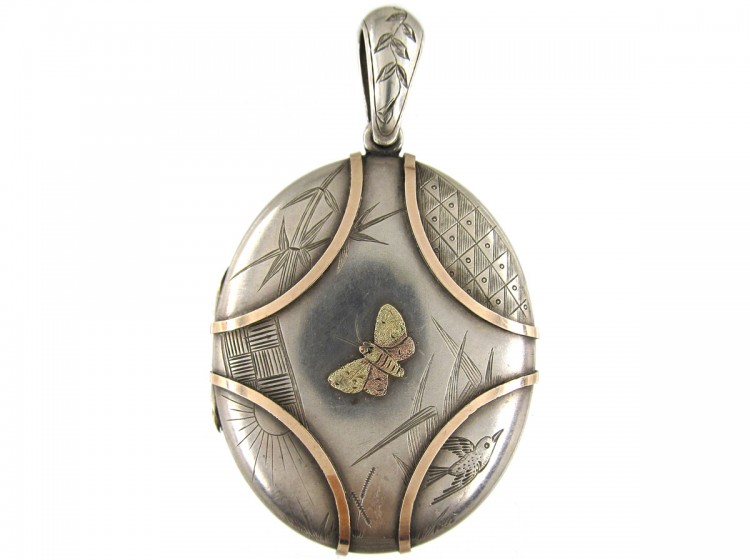 Victorian Silver & Gold Overlay Butterfly Locket