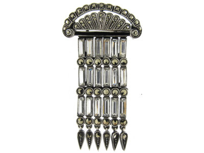 Art Deco Silver, Paste & Marcasite Tassle Brooch