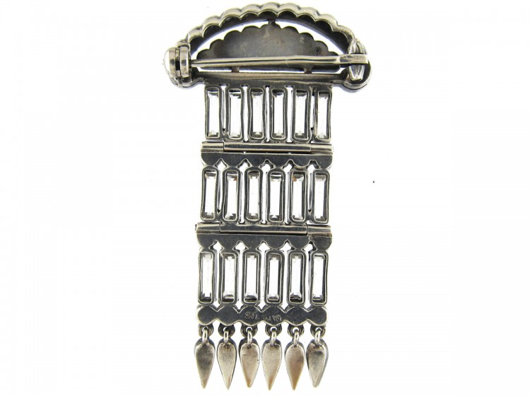 Art Deco Silver, Paste & Marcasite Tassle Brooch