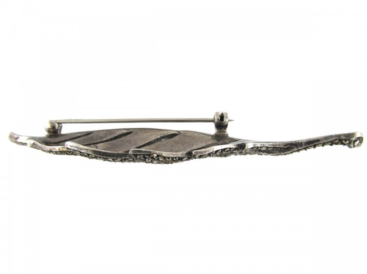 Silver & Marcasite Leaf Brooch