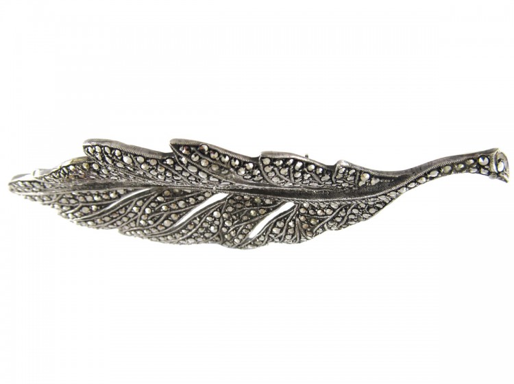Silver & Marcasite Leaf Brooch