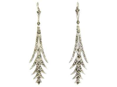 Art Deco Silver Palm Frond Drop Earrings