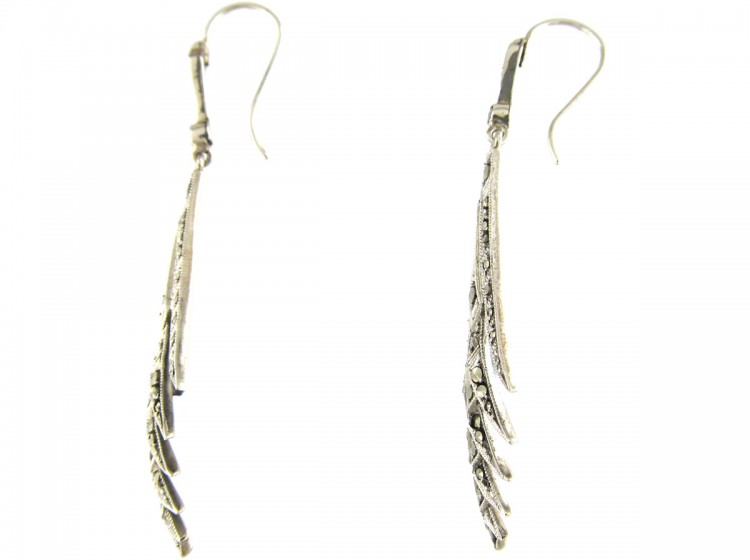 Art Deco Silver Palm Frond Drop Earrings