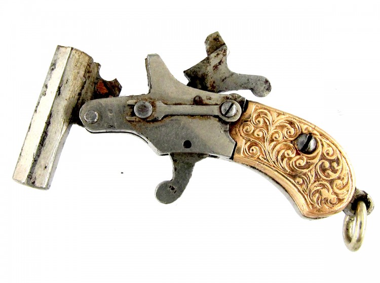 Gold Mounted Gun Watch Fob Charm
