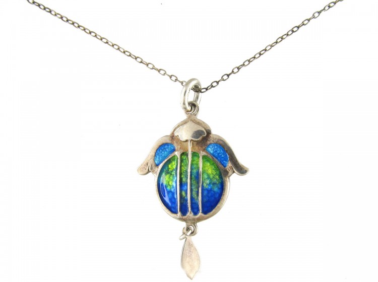 Art Nouveau Silver & Enamel Pendant by James Fenton