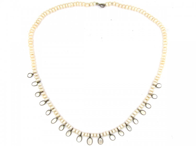 Pearl Necklace with Moonstone Drops