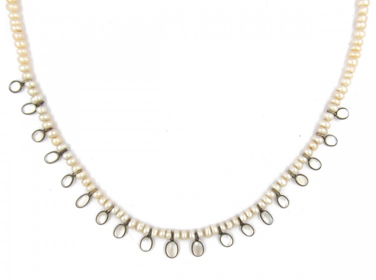 Pearl Necklace with Moonstone Drops