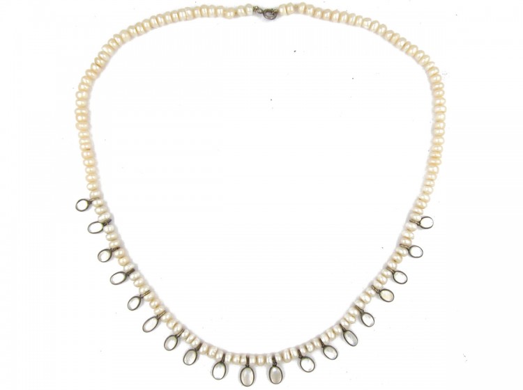 Pearl Necklace with Moonstone Drops