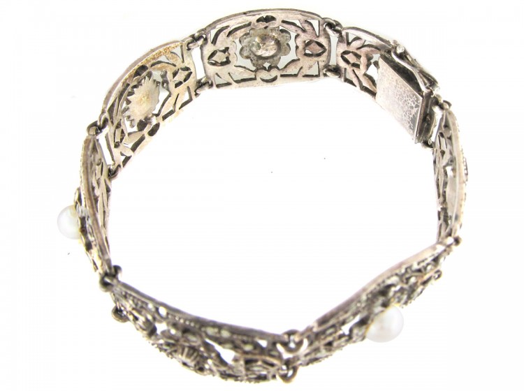 Silver, Marcasite & Pearl Art Deco Bracelet
