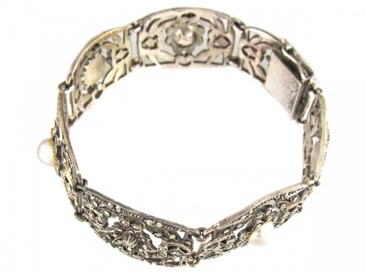 Silver, Marcasite & Pearl Art Deco Bracelet