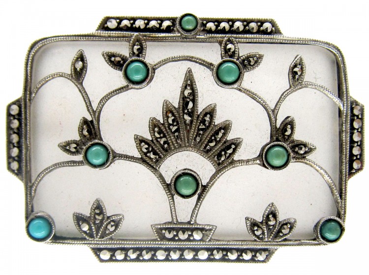 Theodor Fahrner Rock Crystal Turqouise Silver Brooch