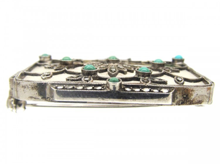 Theodor Fahrner Rock Crystal Turqouise Silver Brooch