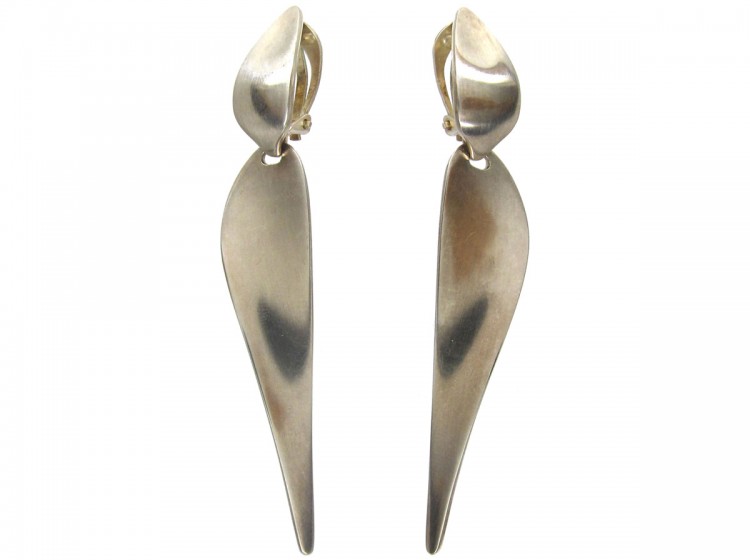 1950s Georg Jensen Long Drop Silver Earrings