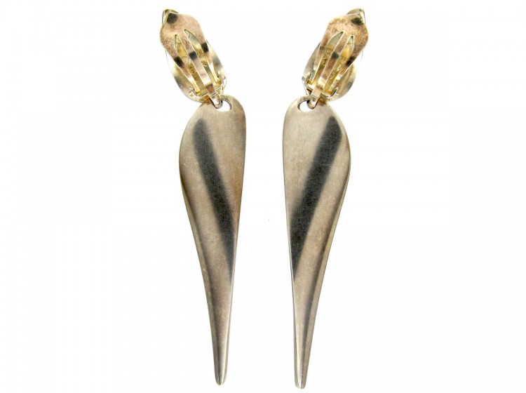 1950s Georg Jensen Long Drop Silver Earrings