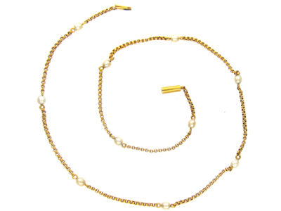 Victorian 15ct Gold Natural Pearl Chain
