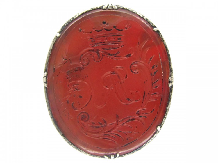 Large Georgian Silver & Carnelian Crested Seal