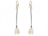 Moonstone & Pearl Drop Earrings with Platinum Chain