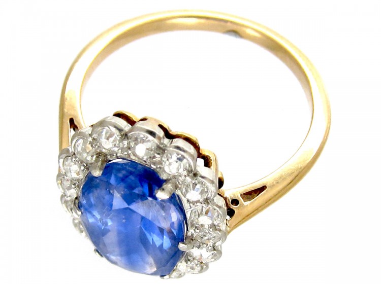 Native-Cut Ceylon Sapphire & Diamond Edwardian Ring