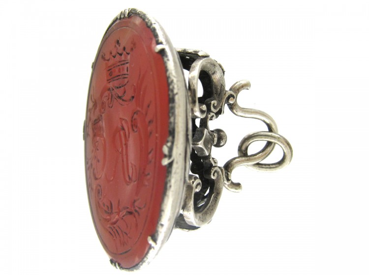 Large Georgian Silver & Carnelian Crested Seal