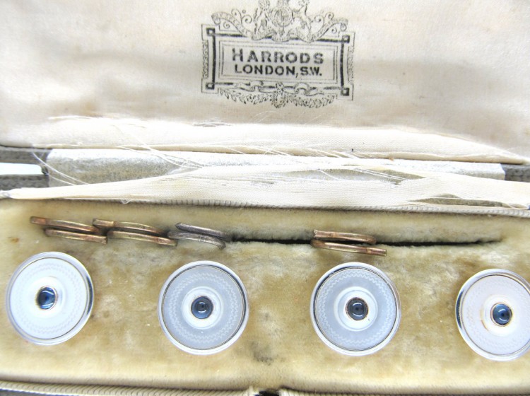 Four 9ct Gold Mother of Pearl & Sapphire Buttons