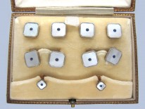 Art Deco 9ct White & Yellow Gold Dress Set, set with Mother of Pearl & Sapphires