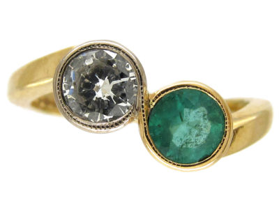 Art Nouveau Emerald & Diamond Twist Ring