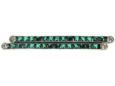 Art Deco Silver, Green & White Paste Brooch