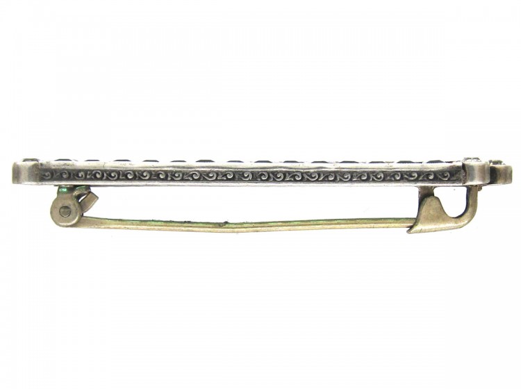 Art Deco Silver, Green & White Paste Brooch