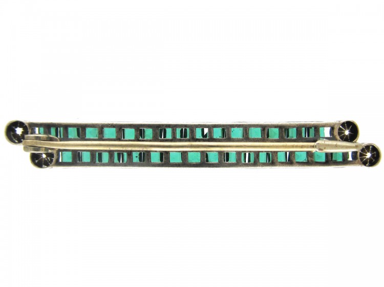 Art Deco Silver, Green & White Paste Brooch