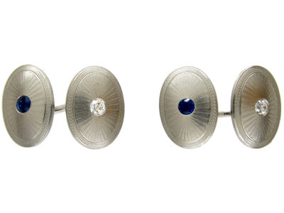 Platinum Art Deco Sapphire & Diamond Oval Cufflinks