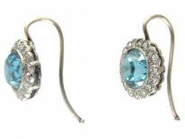 Edwardian Blue Zircon & Diamond Cluster Earrings