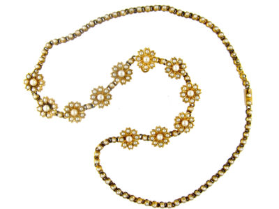Victorian 15ct Gold & Natural Split Pearl Flower Necklace