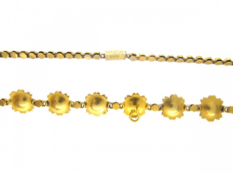 Victorian 15ct Gold & Natural Split Pearl Flower Necklace