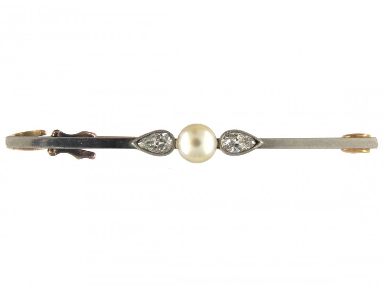 Edwardian Diamond & Natural Pearl Brooch