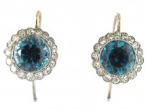 Edwardian Blue Zircon & Diamond Cluster Earrings