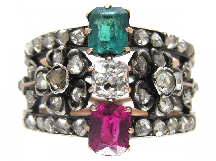 Diamond, Emerald & Ruby Belle Epoque Ring