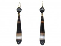 Victorian Silver Banded Sardonyx Drop Earrings
